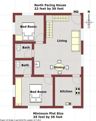 22’x30’ north facing house plan